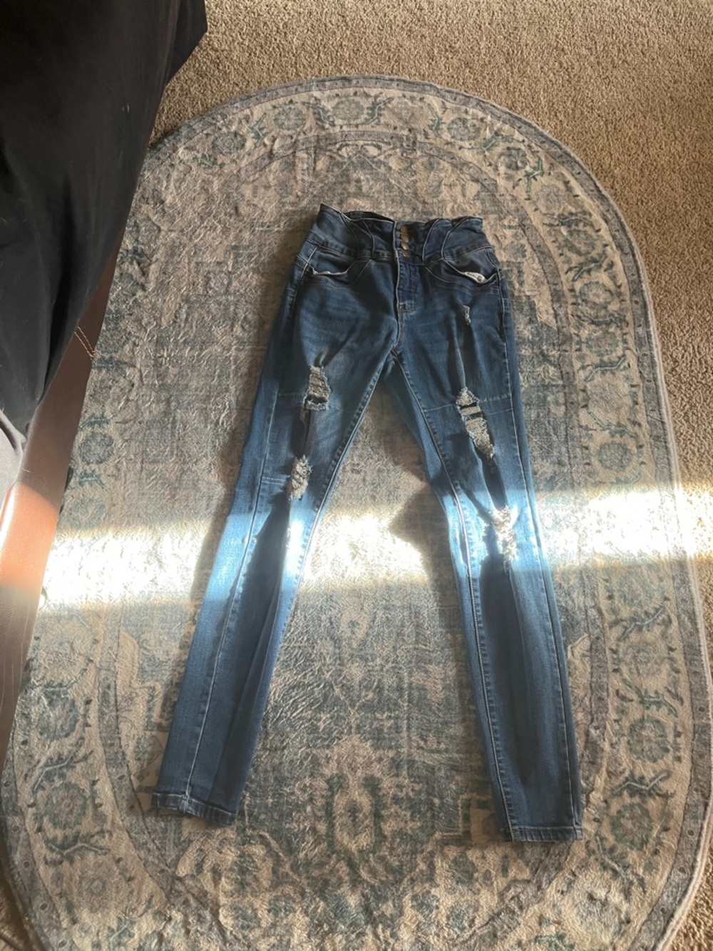 Wax Jean Dark Blue Distressed Skinny Jeans